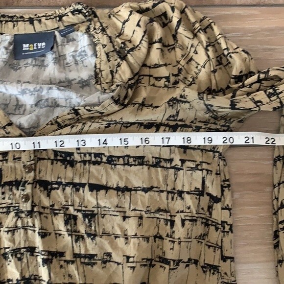 Maeve Anthropologie Striped Pattern Print Half Button Down Blouse Tan Black XS - Picture 11 of 12